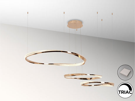 Lámpara de techo colgante de 3 aros Schuller Orbitas baño dorado y oro 3000K vista 2