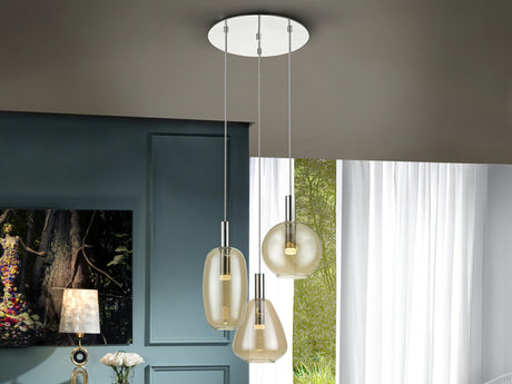 Lámpara de techo colgante Schuller Nara 3 luces cromo y ambar 3000K Ø45cm 561036