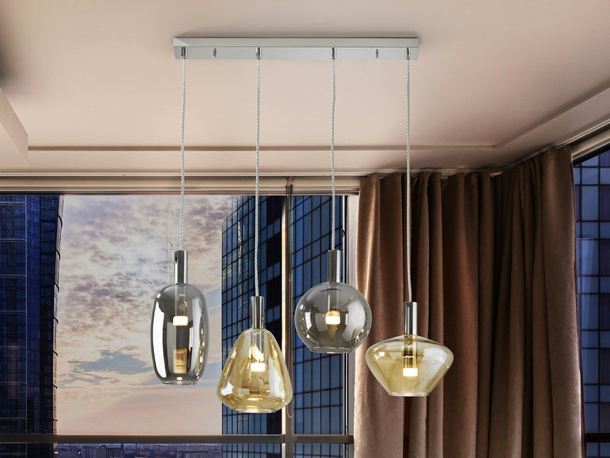 Lámpara de techo colgante Schuller Nara 4 luces cromo y ambar 3000K 563047