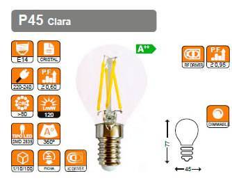 RSR Bombilla Led Clara P45 5W E14 2700K Regulable Dimmable