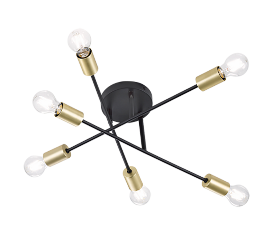 Plafón de techo Trio Cross 6 luces negro mate Ø56,5cm 6