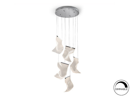 Lámpara de techo colgante Schuller Velos 5 luces cromo y micro 3000K Ø50cm 609531N ambiente