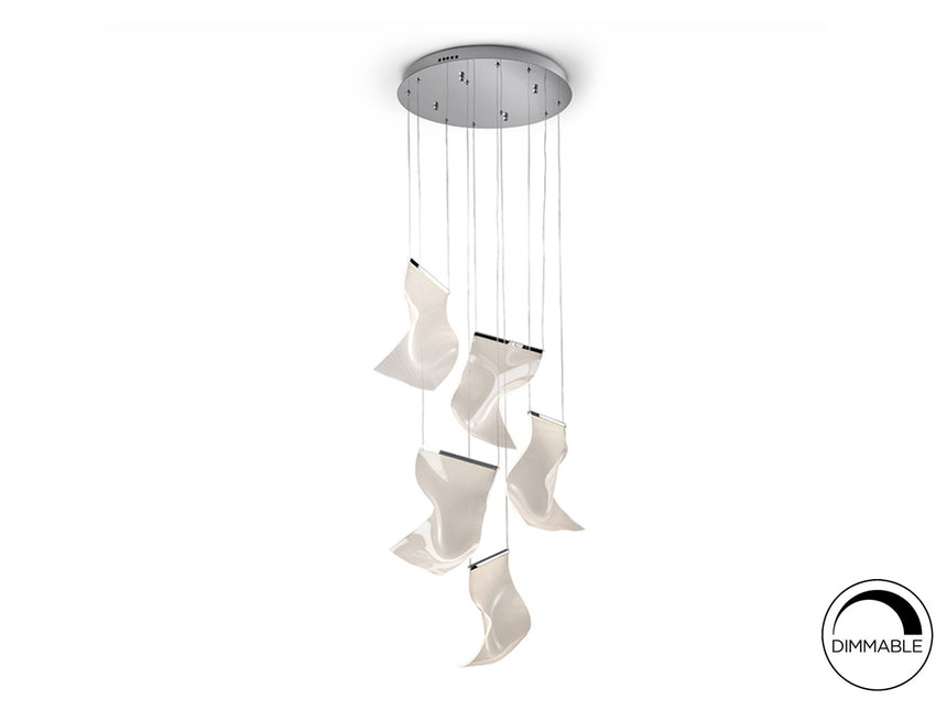 Lámpara de techo colgante Schuller Velos 5 luces cromo y micro 3000K Ø50cm 609531N ambiente