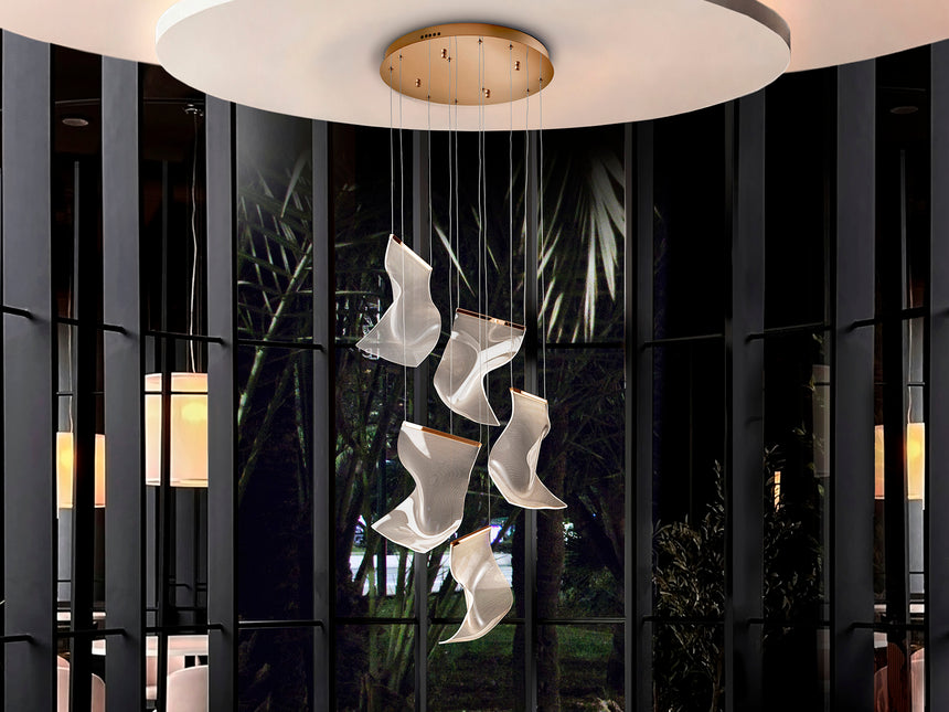 Lámpara de techo colgante Schuller Velos 5 luces oro rosa 3000K Ø50cm 609583