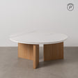 Mesa de centro de metal y cerámica en blanco y tono natural 80x80x35 cm