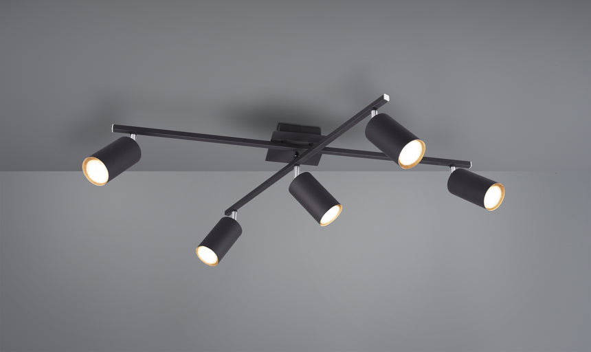 Plafón de techo Trio Marley 5 luces negro mate 77,4cm 6