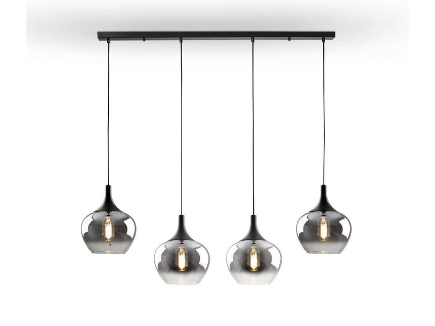 Lámpara de techo colgante Schuller Opaz 4 luces negro y degradado smoke ambiente