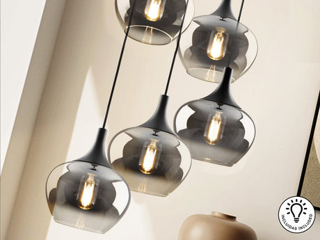 Lámpara de techo colgante Schuller Opaz 5 luces negro y degradado smoke Ø48cm vista 2
