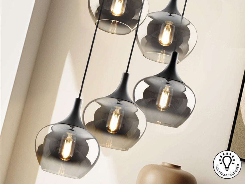 Lámpara de techo colgante Schuller Opaz 5 luces negro y degradado smoke Ø48cm vista 2