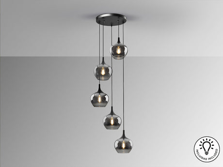 Lámpara de techo colgante Schuller Opaz 5 luces negro y degradado smoke Ø48cm vista 3
