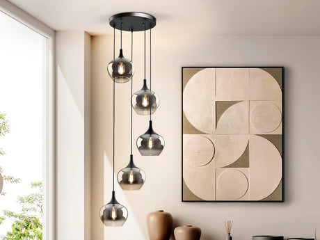 Lámpara de techo colgante Schuller Opaz 5 luces negro y degradado smoke Ø48cm 614467