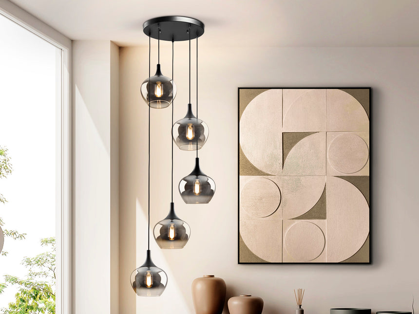 Lámpara de techo colgante Schuller Opaz 5 luces negro y degradado smoke Ø48cm 614467