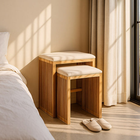 Set de 2 banquetas Bellamonte de madera de teca en tono natural 50x34x60 cm