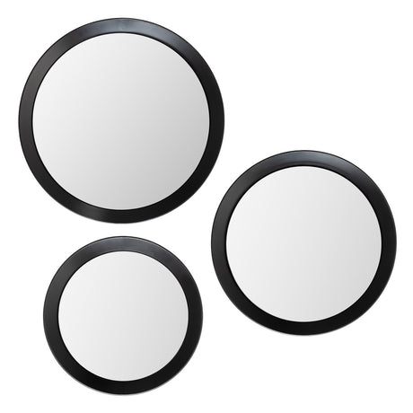 Set de 3 espejos de pared de metal y cristal en negro 84,5x84,5 cm