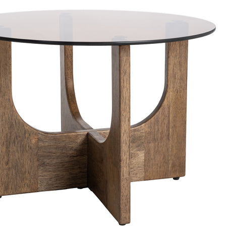 Mesa de centro de madera y cristal en marrón 60x60x41 cm