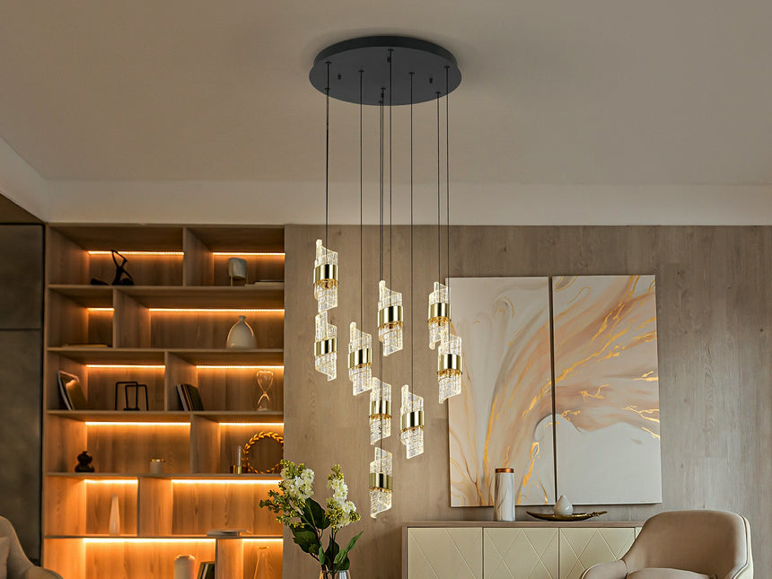 Lámpara de techo colgante Schuller Iliada 9 luces negro y oro 3000K Ø53cm 631264