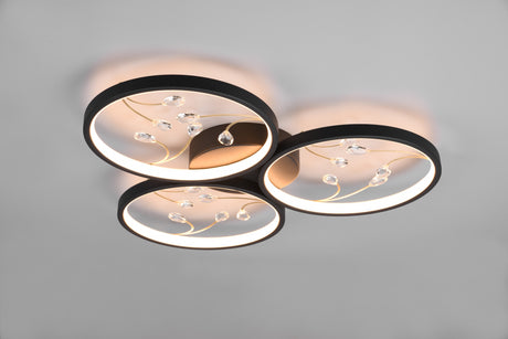 Plafón de techo Trio Groovy LED negro mate 3000K Ø62cm 642110332
