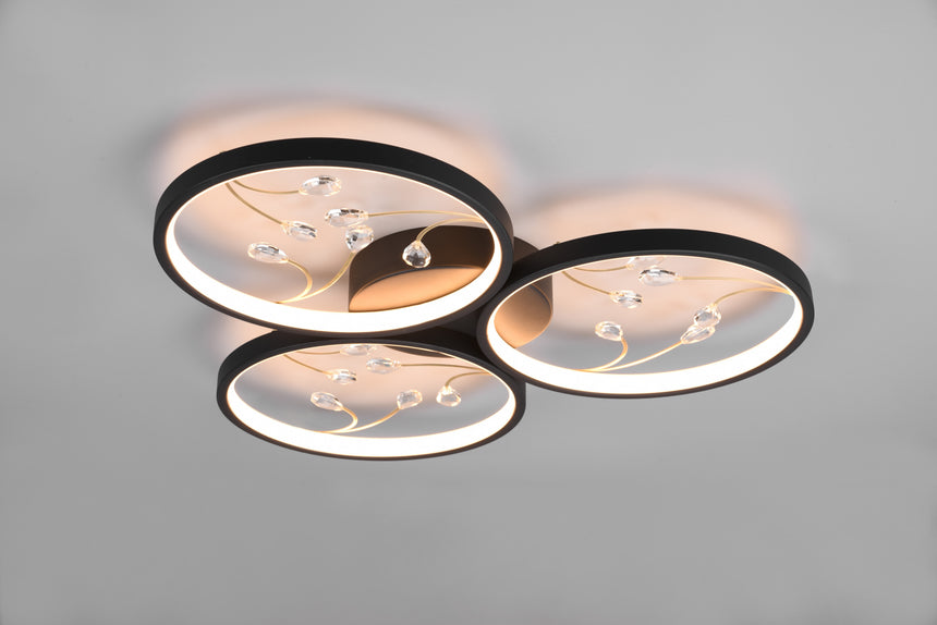 Plafón de techo Trio Groovy LED negro mate 3000K Ø62cm 642110332