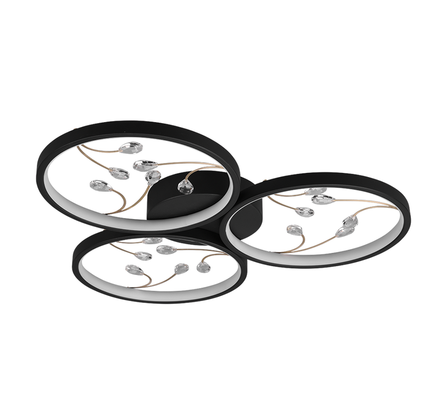 Plafón de techo Trio Groovy LED negro mate 3000K Ø62cm 642110332
