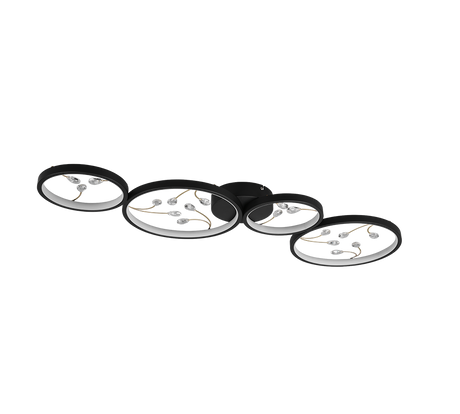 Plafón de techo Trio Groovy grande LED negro mate 3000K 95,5cm 642110432