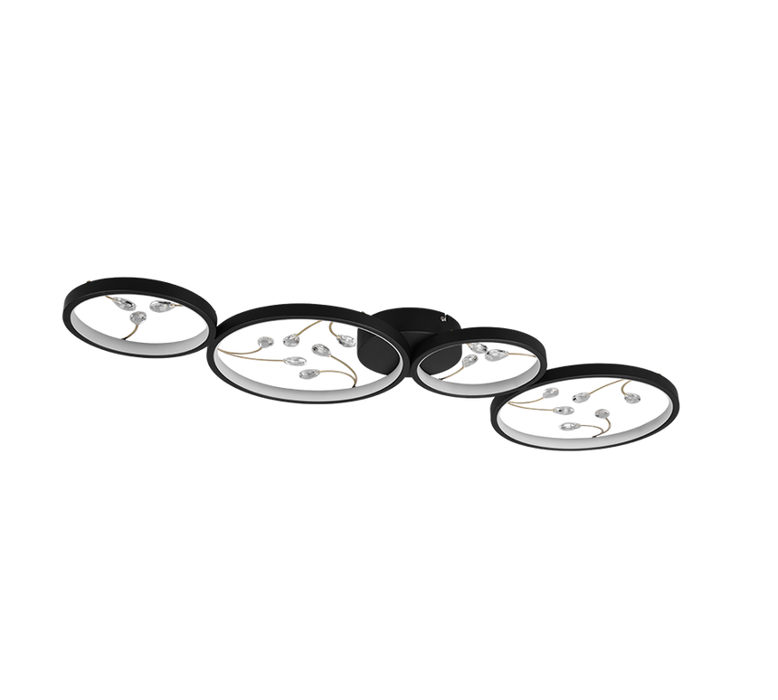 Plafón de techo Trio Groovy grande LED negro mate 3000K 95,5cm 642110432