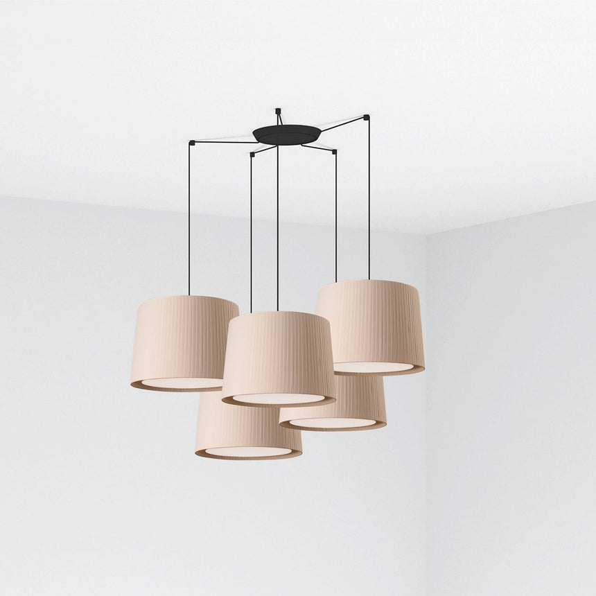 Lámpara de techo colgante Faro Samba grande 5 luces E27 negro y beige — ref. 64314-44-5L (1)
