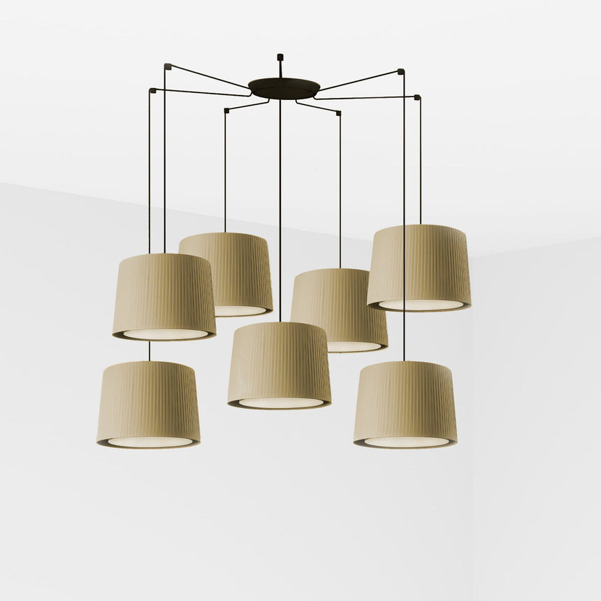 Lámpara de techo colgante Faro Samba grande 7 luces E27 negro y verde — ref. 64314-46-7L (1)
