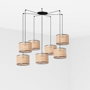Lámpara de techo colgante Faro Mambo grande 7 luces E27 ratán 64314-48-7L