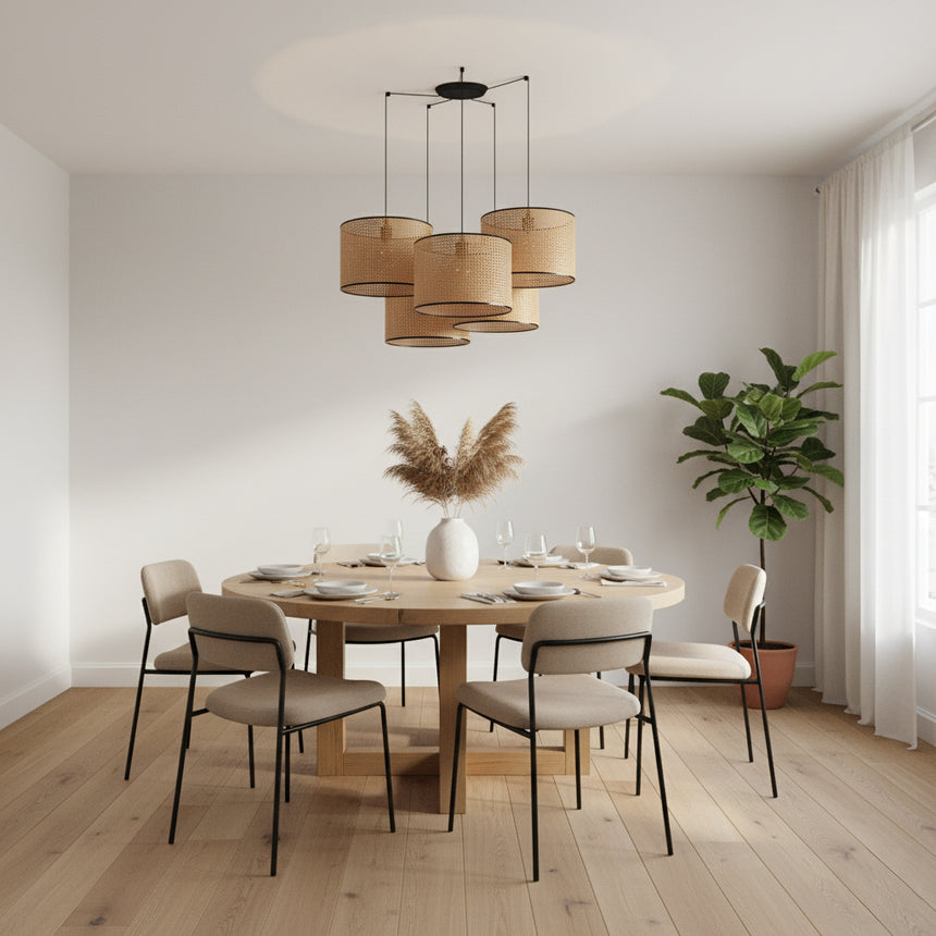 Faro MAMBO 450 5-light black/rattan pendant lamp 64314-49-5L