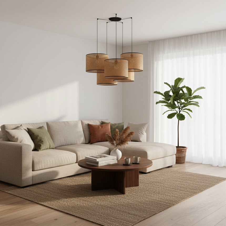 Faro MAMBO 450 5-light black/rattan pendant lamp 64314-49-5L