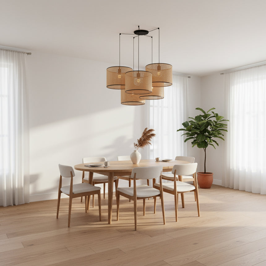 Faro MAMBO 450 5-light black/rattan pendant lamp 64314-49-5L