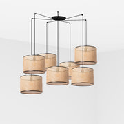 Lámpara de techo colgante Faro Mambo grande 7 luces E27 ratán 64314-49-7L