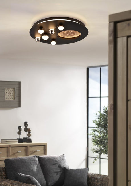 Plafón de techo Trio Zodiac LED negro mate Ø50cm 644810132