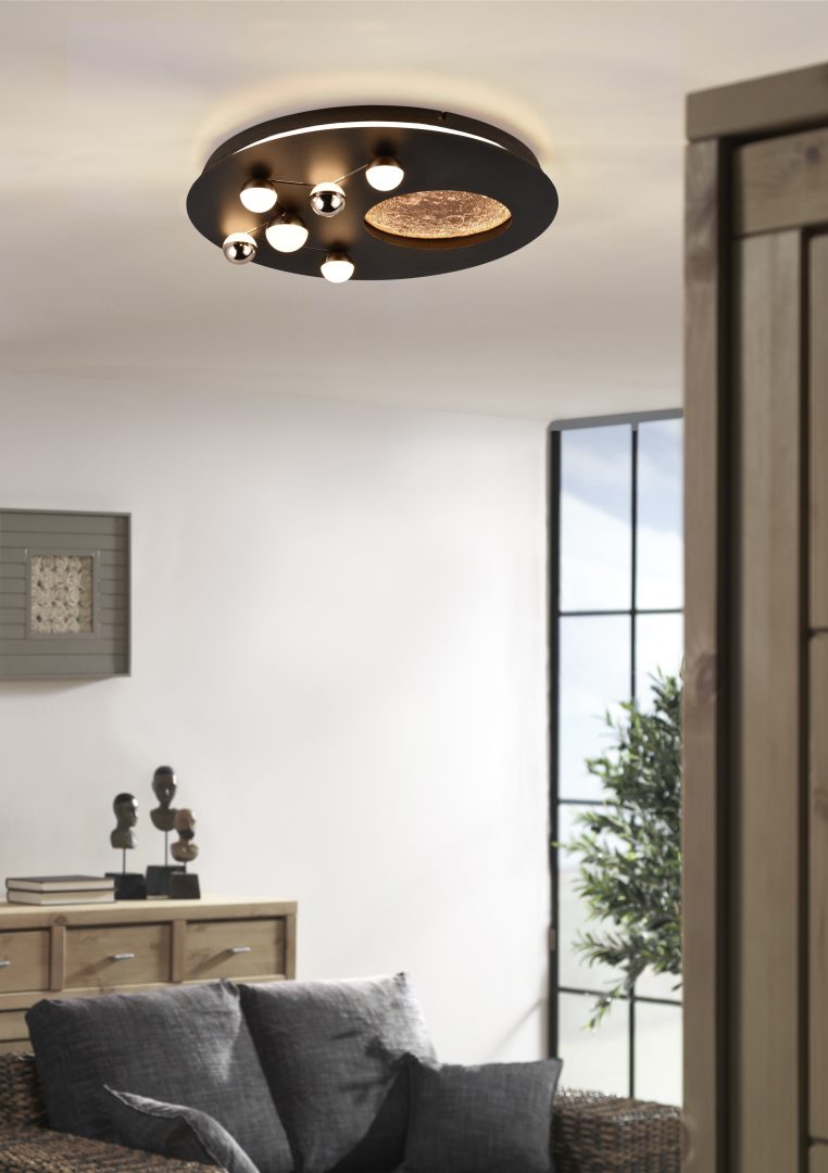 Plafón de techo Trio Zodiac LED negro mate Ø50cm 644810132