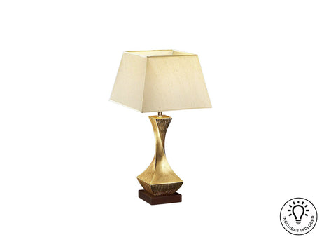 Lámpara de sobremesa Schuller Deco grande 1 luz pan de oro y nogal madera 64cm ambiente