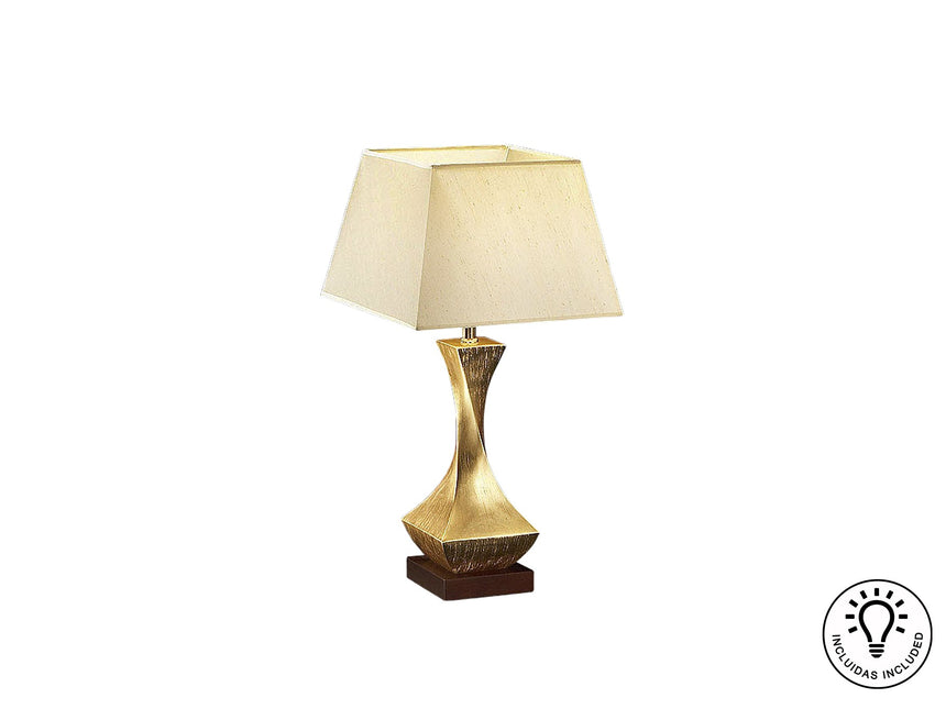 Lámpara de sobremesa Schuller Deco grande 1 luz pan de oro y nogal madera 64cm ambiente