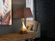 Lámpara de sobremesa Schuller Deco grande 1 luz pan de oro y nogal madera 64cm 662547