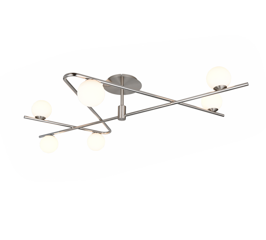 Plafón de techo Trio Flaming grande LED níquel mate 3000K 120cm 6