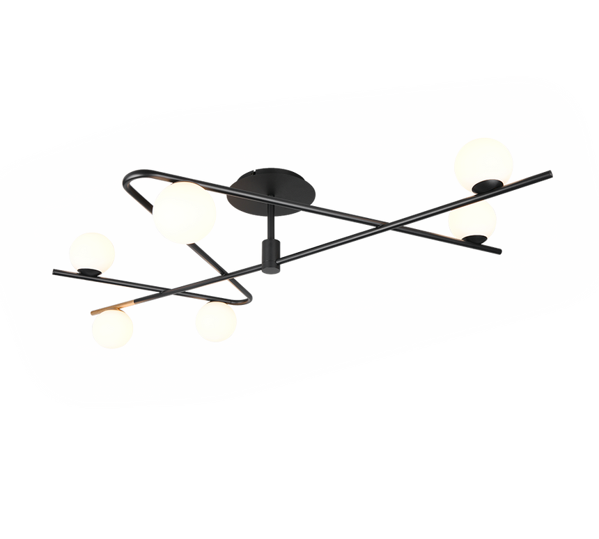 Plafón de techo Trio Flaming grande LED negro y dorado 3000K 120cm 6
