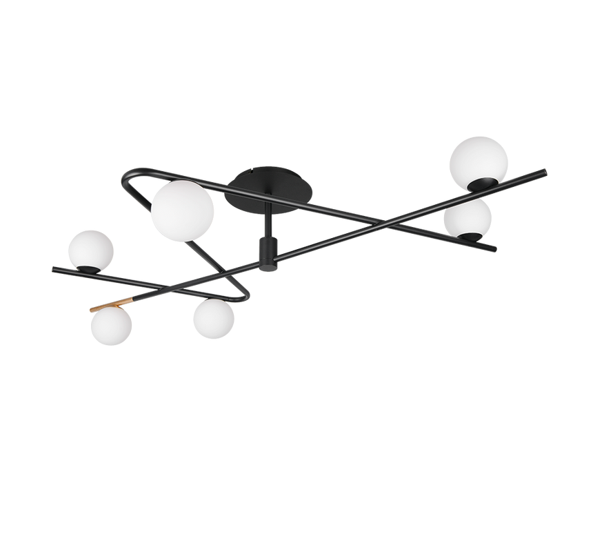 Plafón de techo Trio Flaming grande LED negro y dorado 3000K 120cm 668900680