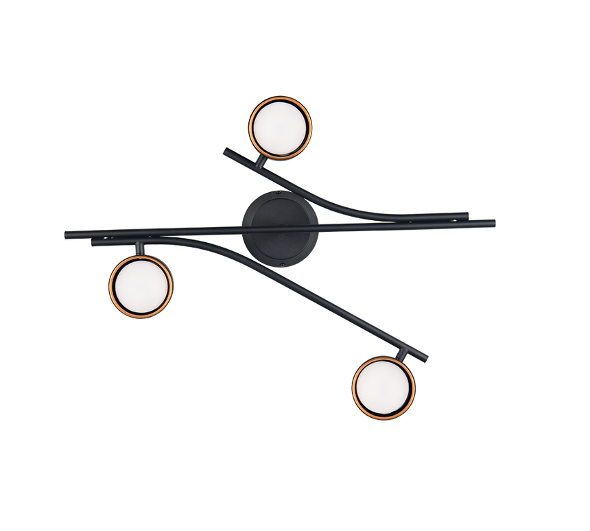 Plafón de techo Trio Coda LED negro y dorado 2700K 61,5cm 669000380