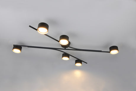 Plafón de techo Trio Coda grande LED negro y dorado 2700K 113,5cm 669000680