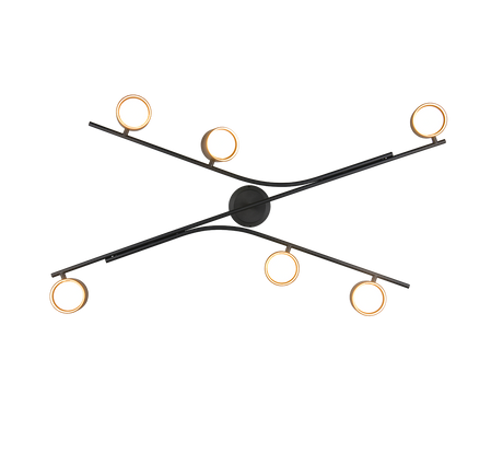 Plafón de techo Trio Coda grande LED negro y dorado 2700K 113,5cm 669000680