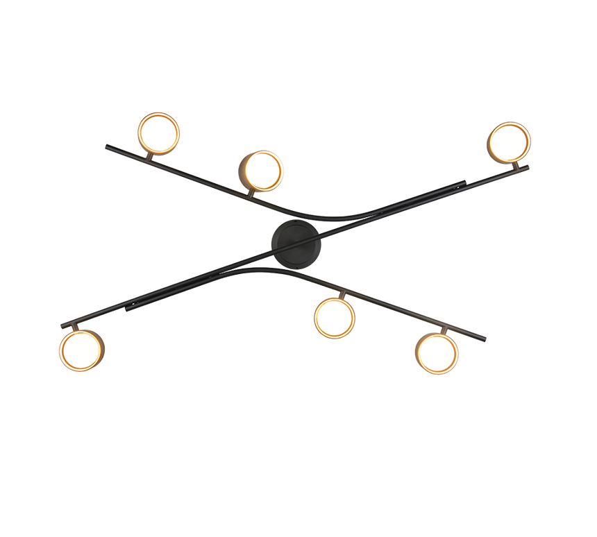 Plafón de techo Trio Coda grande LED negro y dorado 2700K 113,5cm 669000680