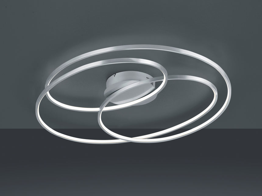 Plafón de techo Trio Gale grande LED níquel mate 3000K regulable 80cm 673918007