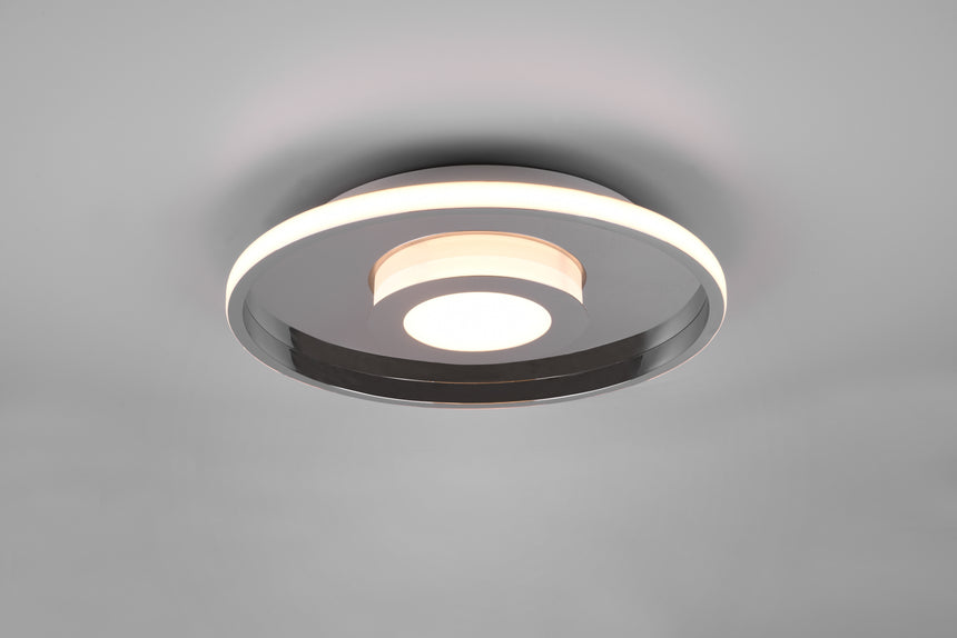 Plafón de baño Trio Ascari LED cromo 3000K regulable IP44 Ø40cm 6