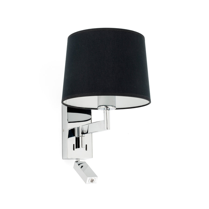 Lámpara de pared aplique Faro Artis con lector E27 LED cromo y negro — ref. 68493-03 (1)