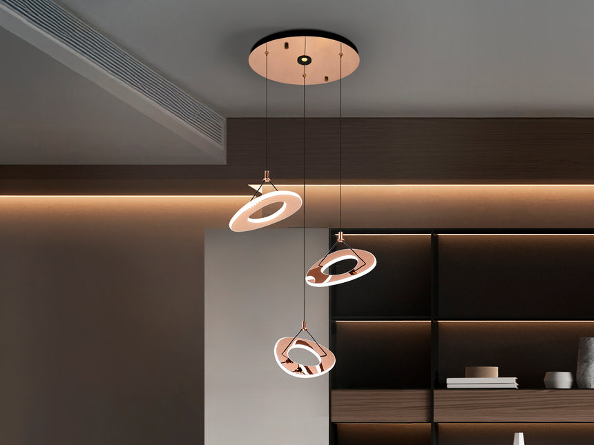 Schuller Mirena Lámpara de techo colgante 3 luces oro rosa 2700K 690764