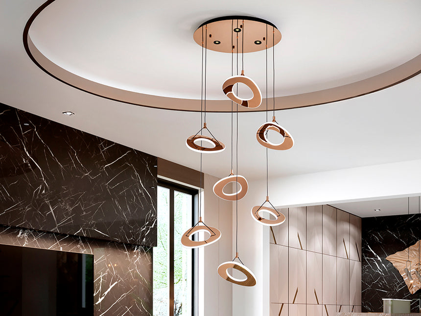 Lámpara de techo colgante Schuller Mirena 7 luces oro rosa acero 2700K Ø75cm 690847