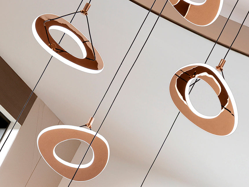 Lámpara de techo colgante Schuller Mirena 7 luces oro rosa acero 2700K Ø75cm 690847